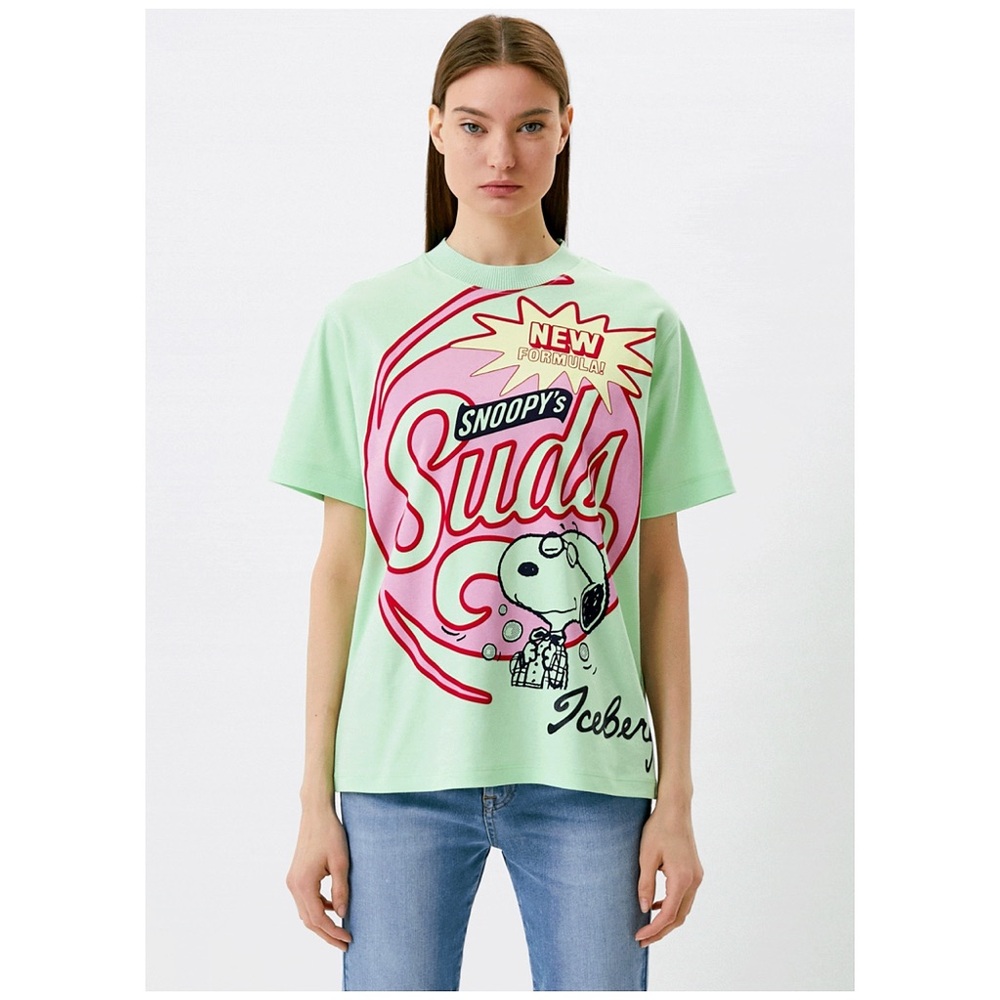 ICEBERG X Peanuts Snoopy Suds Tee Shirt Pale Green Medium